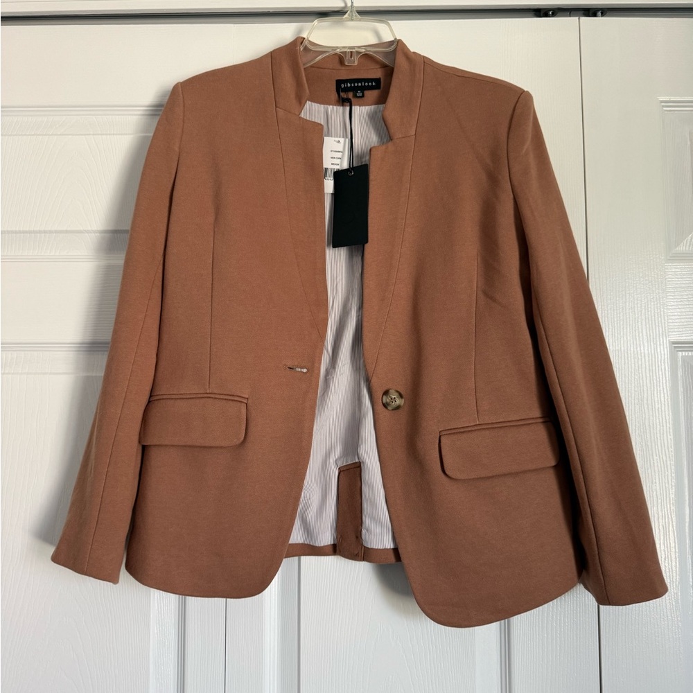 Gibson Women’s Brown Blazer | Notch Collar Open Front  Business Casual Jacket
